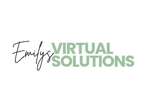The word Emily in black handwriting style font & Virtual Solutions in a bolder font in a sage green colour.